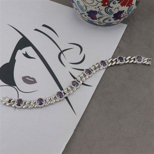 925 Ayar Gümüş Ametis Taşlı Oval Bileklik