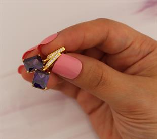 925 Ayar Gümüş Ametist Baget Küpe