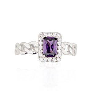 925 Ayar Gümüş Ametist Baget Takı Seti Zincir Detay