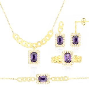 925 Ayar Gümüş Ametist Baget Takı Seti Zincir Detay
