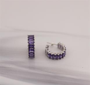 925 Ayar Gümüş Ametist Baget Taşlı Halka Küpe