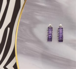 925 Ayar Gümüş Ametist Baget Taşlı Halka Küpe