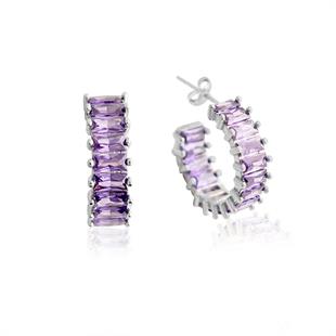 925 Ayar Gümüş Ametist Baget Taşlı Halka Küpe