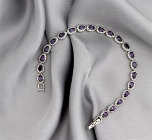 925 Ayar Gümüş Ametist Damla Su Yolu Bileklik
