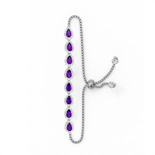 925 Ayar Gümüş Ametist Damla Taş Bileklik