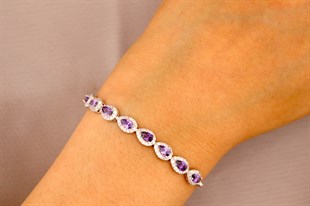 925 Ayar Gümüş Ametist Damla Taş Bileklik