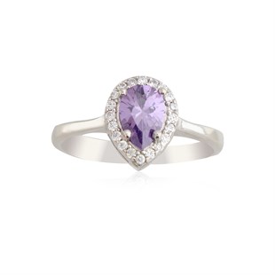 925 Ayar Gümüş Ametist Damla Taş Takı Seti