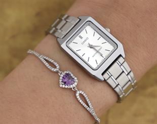 925 Ayar Gümüş Ametist Kalp Bileklik