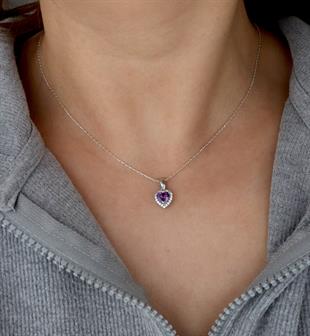 925 Ayar Gümüş Ametist Kalp Kolye