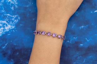 925 Ayar Gümüş Ametist Kalp Taşlı Su Yolu Bileklik