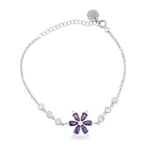 925 Ayar Gümüş Ametist Kamelya Çiçeği Bileklik