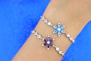 925 Ayar Gümüş Ametist Kamelya Çiçeği Bileklik