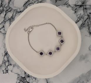 925 Ayar Gümüş Ametist Kare Taşlı Anturaj Bileklik