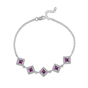 925 Ayar Gümüş Ametist Kare Taşlı Anturaj Bileklik