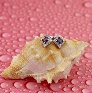 925 Ayar Gümüş Ametist Kare Taşlı Anturaj Küpe