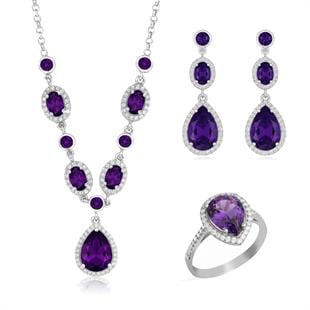 925 Ayar Gümüş Ametist Kristal Elegance Davet Takı Seti