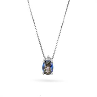 925 Ayar Gümüş Blue Topaz Oval Taşlı Trend Kolye
