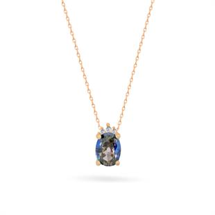 925 Ayar Gümüş Blue Topaz Oval Taşlı Trend Kolye
