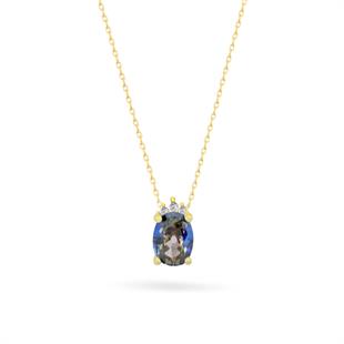 925 Ayar Gümüş Blue Topaz Oval Taşlı Trend Kolye