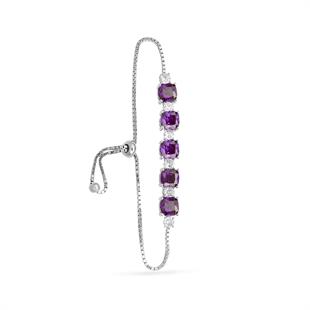 925 Ayar Gümüş Ametist Taşlı Asansörlü Bileklik