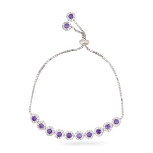 925 Ayar Gümüş Ametist Taşlı Asansörlü Bileklik
