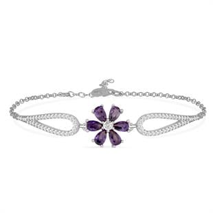925 Ayar Gümüş Ametist Taşlı Çiçek Bileklik