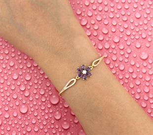 925 Ayar Gümüş Ametist Taşlı Çiçek Bileklik