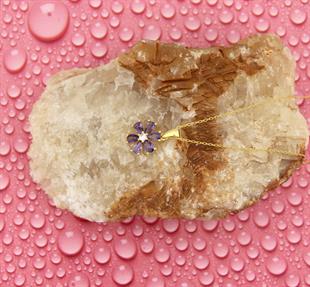 925 Ayar Gümüş Ametist Taşlı Çiçek Kolye