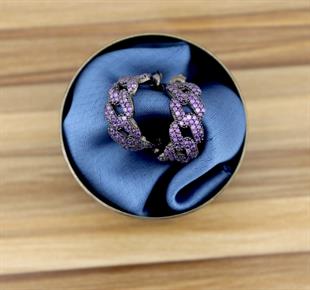 925 Ayar Gümüş Ametist Taşlı Gurmet Zincir Halka Küpe