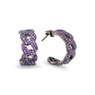 925 Ayar Gümüş Ametist Taşlı Gurmet Zincir Halka Küpe