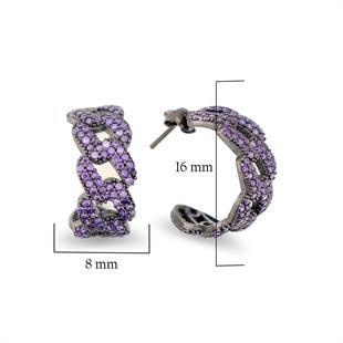 925 Ayar Gümüş Ametist Taşlı Gurmet Zincir Halka Küpe