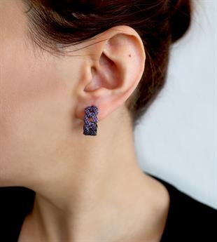 925 Ayar Gümüş Ametist Taşlı Gurmet Zincir Halka Küpe