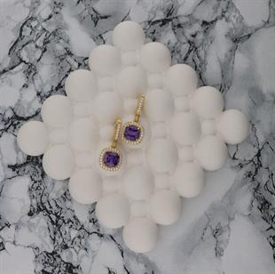 925 Ayar Gümüş Ametist Taşlı Küpe