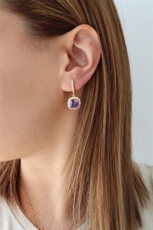 925 Ayar Gümüş Ametist Taşlı Küpe