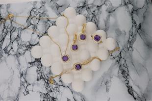 925 Ayar Gümüş Ametist Taşlı Takı Seti