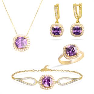 925 Ayar Gümüş Ametist Taşlı Takı Seti