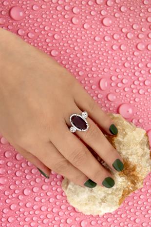 925 Ayar Gümüş Ametist Taşlı Yüzük