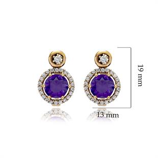 925 Ayar Gümüş Ametist Yuvarlak Taşlı Otantik Küpe