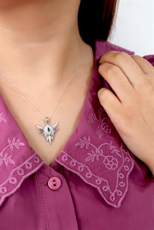 925 Ayar Gümüş Anka Kuşu Zümrüt Taşlı Kolye