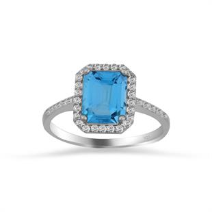 925 Ayar Gümüş Aqua Baget Taşlı Yüzük