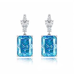 925 Ayar Gümüş Aqua Elmas Kesim Baget Küpe