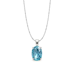 925 Ayar Gümüş Aqua Ice Cut Oval Taş Kolye
