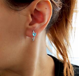 925 Ayar Gümüş Aqua Kalp Detaylı Halka Küpe