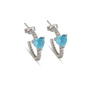 925 Ayar Gümüş Aqua Kalp Detaylı Halka Küpe