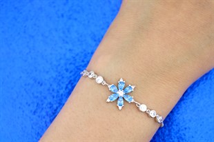 925 Ayar Gümüş Aqua Kamelya Çiçeği Bileklik