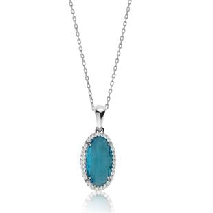 925 Ayar Gümüş Aqua Oval Taşlı Kolye