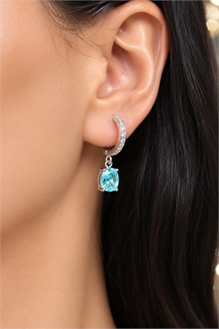 925 Ayar Gümüş Aqua Oval Taşlı Küpe