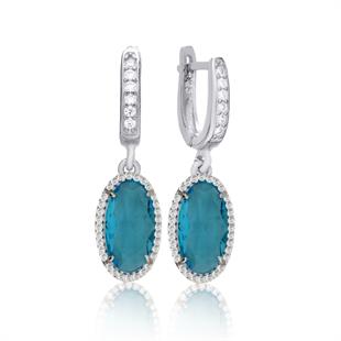 925 Ayar Gümüş Aqua Oval Taşlı Küpe