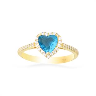 925 Ayar Gümüş Aqua Swarovski Kalp Yüzük