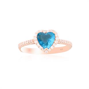 925 Ayar Gümüş Aqua Swarovski Kalp Yüzük